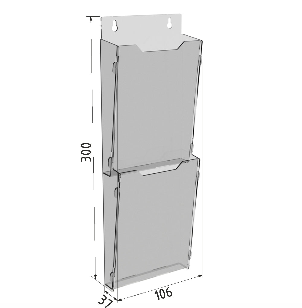 Booklet holder 106x300x37mm, Flyer holder, Flyer display 2-tier