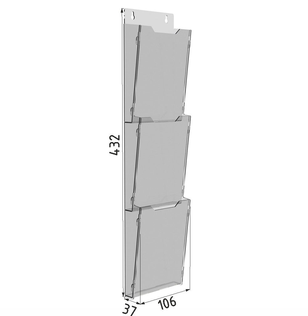 Portafolletos 106x432x37mm, Expositor de folletos 3 niveles