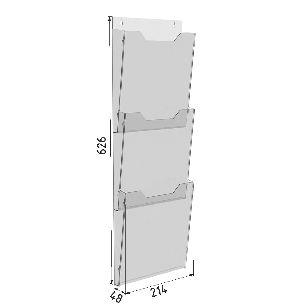Portafolletos A4 214x626mm 3 niveles, Expositor de folletos