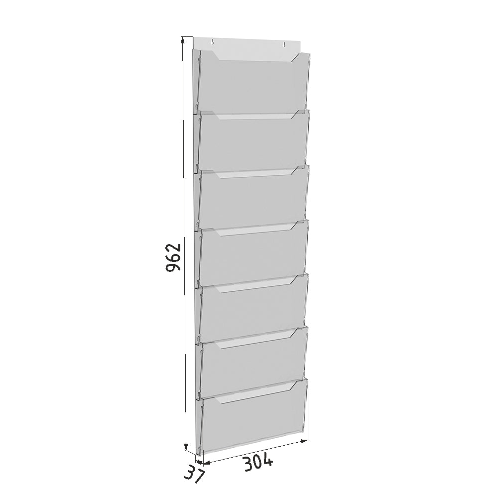 Booklet holder for A4 304x962x37mm, Brochure display 7 tier, Transparent brochure display, Acrylic display for magazine