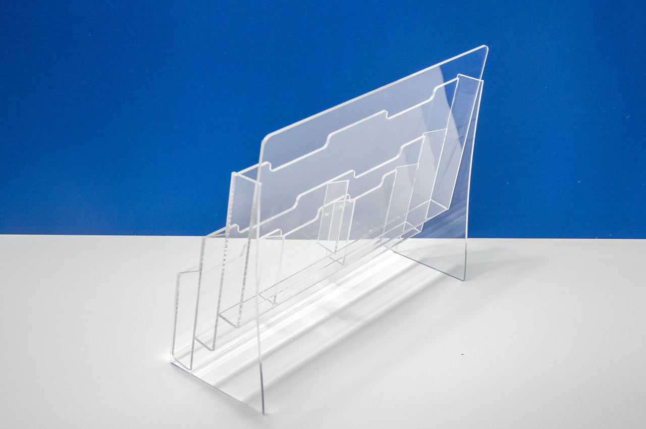 Set 2 pieces, Booklet holder, Multi Paper holder format A6 A5 A4 , 217x75x300mm, Acrylic Stand, Acrylic Display, Advertising Stand, Exhibition Equipment, Information Stand, Acrylic Brochure Holder
