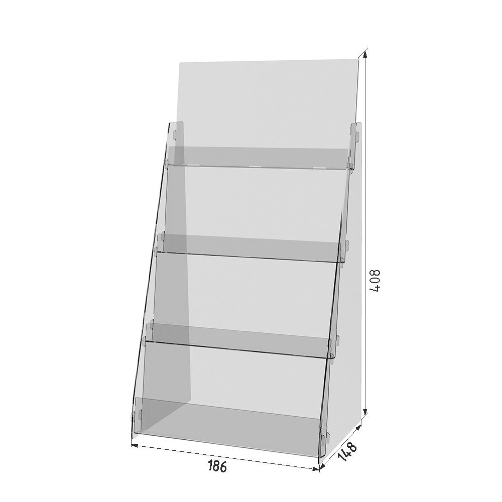 Booklet holder, Set 2 pcs, Euro Flyer Stand 408x218x148 mm, Acrylic Stand, Acrylic Display, Advertising Stand, Exhibition Equipment, Information Stand, Acrylic Brochure Holder