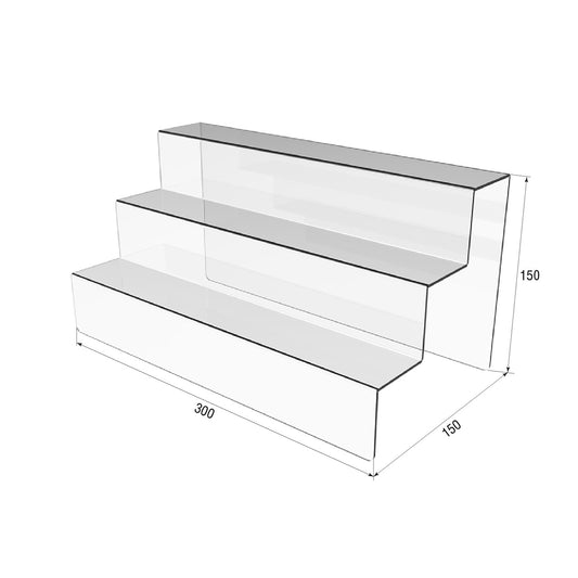 Expositor acrílico para productos 3 peldaños 300x150x150mm, Expositor acrílico, Expositor acrílico para productos, Organizador acrílico para productos, Stand acrílico, Vitrina acrílica