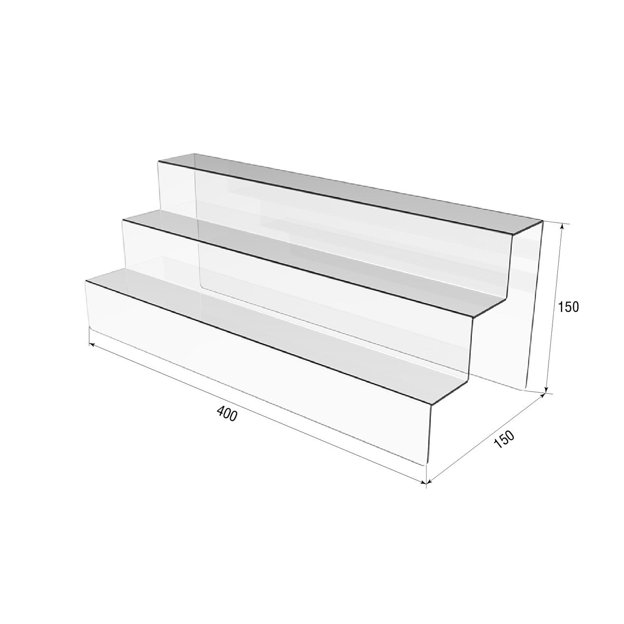 Acrylic stand for products 3 steps 400x150x150mm, Acrylic display, Acrylic display for products, Acrylic Organizer for products, Acrylic Stand, Acrylic Showcase