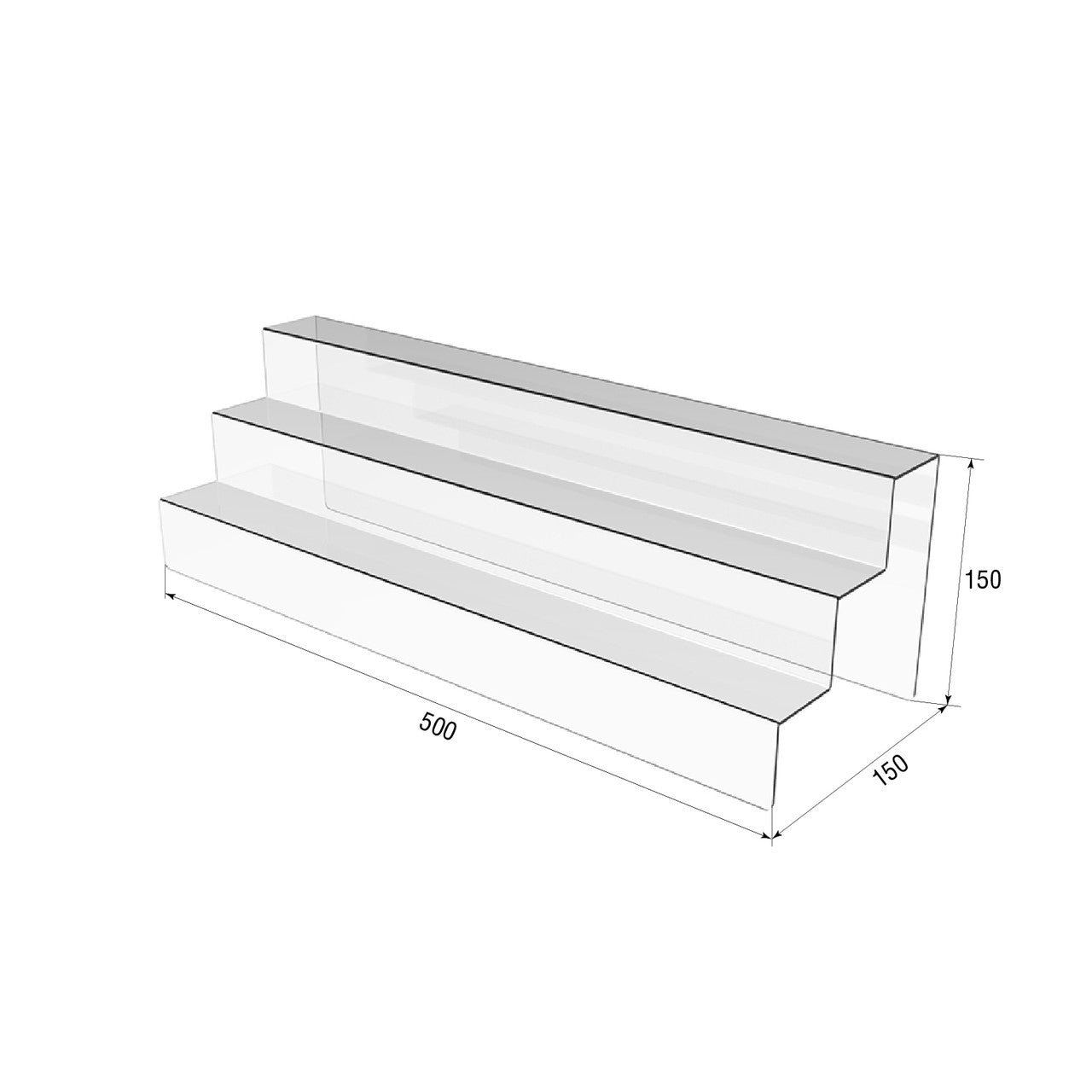 Acrylic stand for products 3 steps500x150x150mm, Acrylic display, Acrylic display for products, Acrylic Organizer for products, Acrylic Stand, Acrylic Showcase