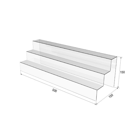 Expositor acrílico para productos 3 escalones 500x150x150mm, Expositor acrílico, Expositor acrílico para productos, Organizador acrílico para productos, Stand acrílico, Vitrina acrílica