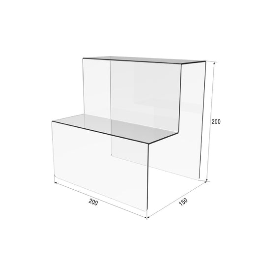 Expositor acrílico para productos 2 peldaños 200x200x150mm, Expositor acrílico, Expositor acrílico para productos, Organizador acrílico para productos, Stand acrílico, Vitrina acrílica