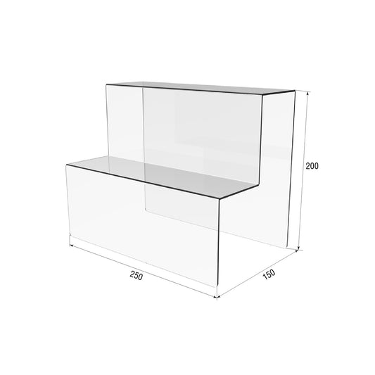 Expositor acrílico para productos 2 peldaños 250x200x150mm, Expositor acrílico, Expositor acrílico para productos, Organizador acrílico para productos, Stand acrílico, Vitrina acrílica