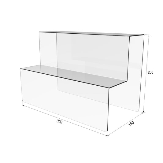 Expositor acrílico para productos 2 peldaños 300x200x150mm, Expositor acrílico, Expositor acrílico para productos, Organizador acrílico para productos, Stand acrílico, Vitrina acrílica