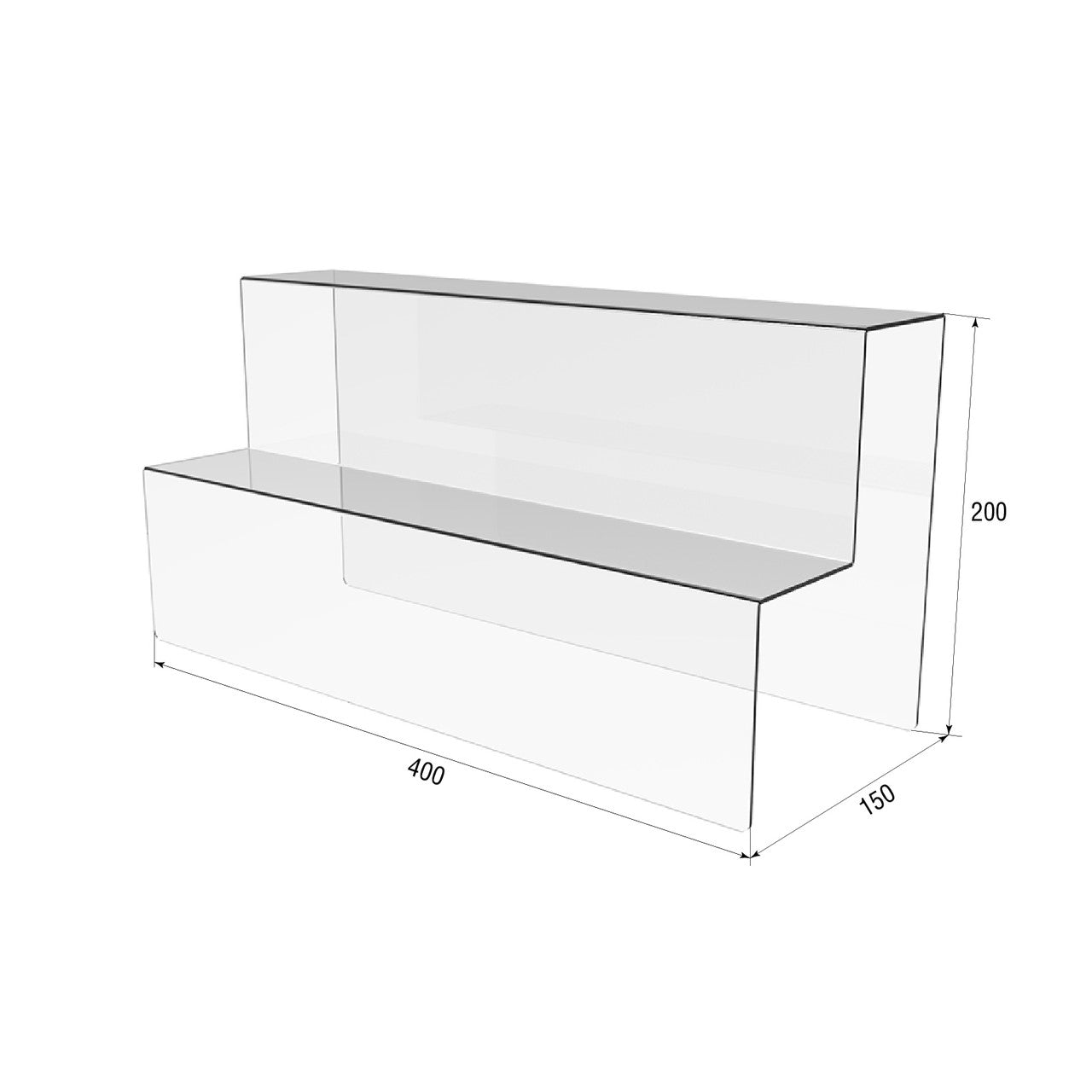 Acrylic stand for products 2 steps 400x200x150mm, Acrylic display, Acrylic display for products, Acrylic Organizer for products, Acrylic Stand, Acrylic Showcase