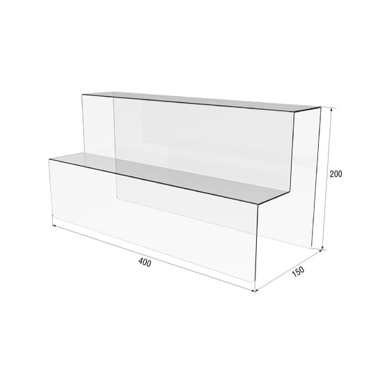 Expositor acrílico para productos 2 peldaños 400x200x150mm, Expositor acrílico, Expositor acrílico para productos, Organizador acrílico para productos, Stand acrílico, Vitrina acrílica