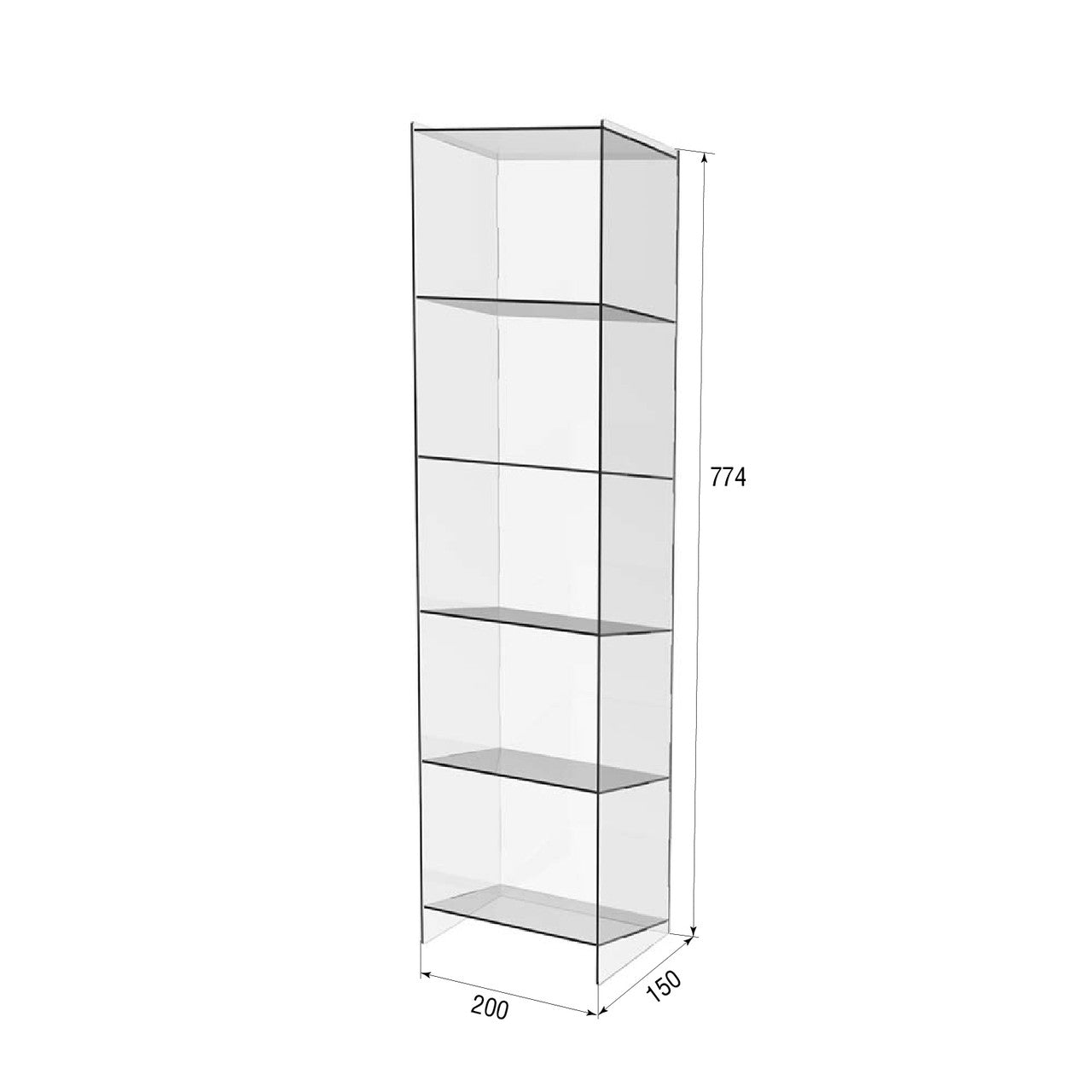 Acrylic Display, Acrylic Stand 5 shelves 200x150x774mm, Acrylic Organizer, Acrylic showcase, Acrylic Display case, Acrylic stand for products