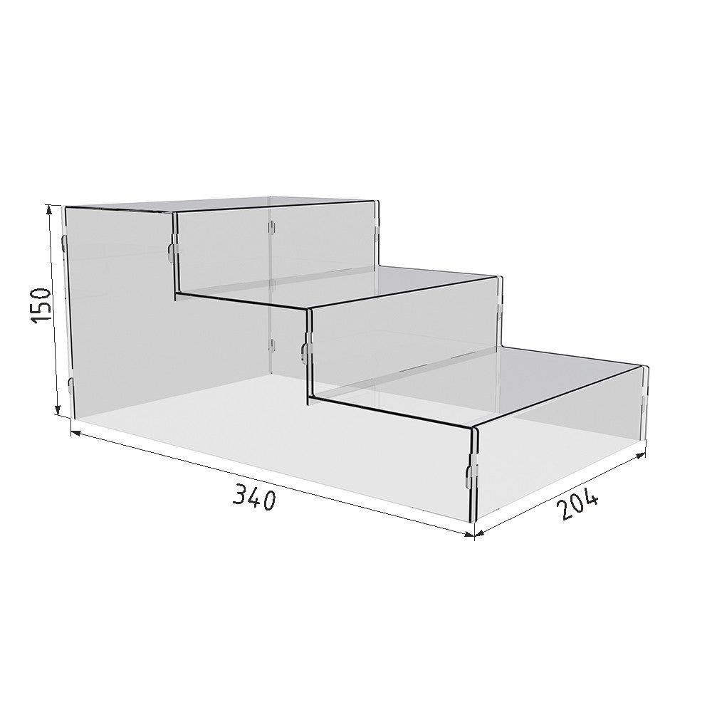 Acrylic display 3 steps 340x200x150mm, Acrylic stand for products, Acrylic display for products, Acrylic Organizer for products, Acrylic Stand, Acrylic Showcase