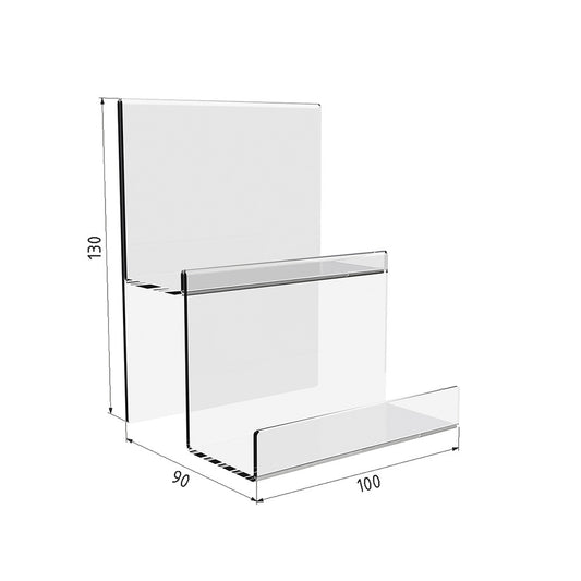 Підставка акрилова для клатчів, вітрина для гаманців, вітрина для товарів акрилова 2 сходинки 100х90х130