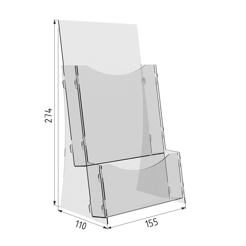 Set of 2pc, Desktop Brochure Holder A5, Acrylic Stand For Brochures 155x110x274 mm, Advertising Display Holder, Acrylic Display For Brochures, Stand For Brochures And Flyers, Acrylic Paper Holder
