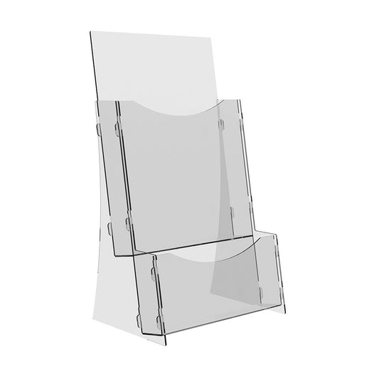 Juego de 2 piezas, soporte para folletos de escritorio A5, soporte acrílico para folletos 155 x 110 x 274 mm, soporte para exhibición publicitaria, soporte acrílico para folletos, soporte para folletos y volantes, soporte de papel acrílico