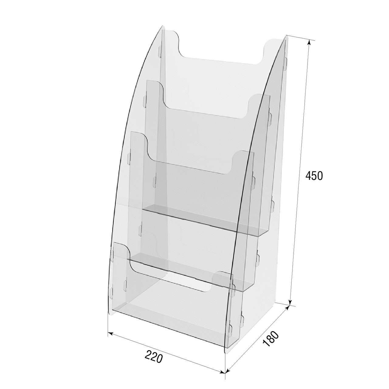 Set 2 pieces, Booklet holder, Paper holder A4 , 220x180x450 mm, Acrylic Stand, Acrylic Display, Advertising Stand, Exhibition Equipment, Information Stand, Acrylic Brochure Holder