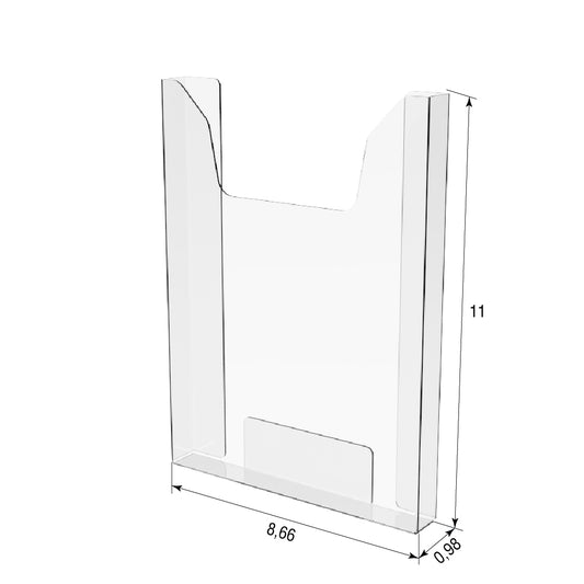Portapapeles A4 275x210x25mm, Expositor vertical de documentos para montaje en pared sin cinta de montaje.