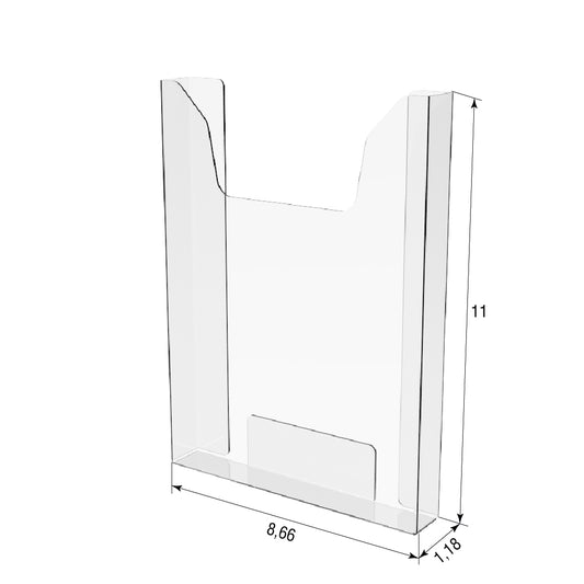 Portapapeles acrílico formato A4 vertical 210x297x30mm, portadocumentos de pared, fijación autorroscante, expositor de folletos.