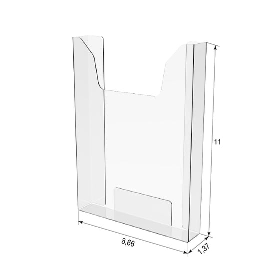 Portapapeles acrílico formato A4 vertical 210x297x30mm, portadocumentos de pared, fijación autorroscante, expositor de folletos.
