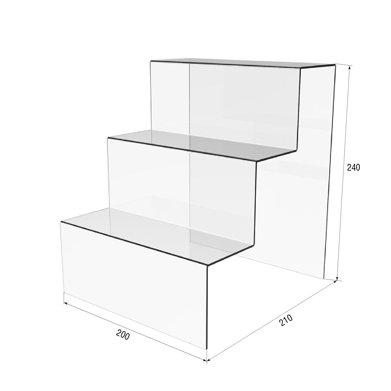 Acrylic display stand with 3 steps 200x210x240mm, Acrylic stand for products, Acrylic Organizer for products, Acrylic Stand, Acrylic Showcase