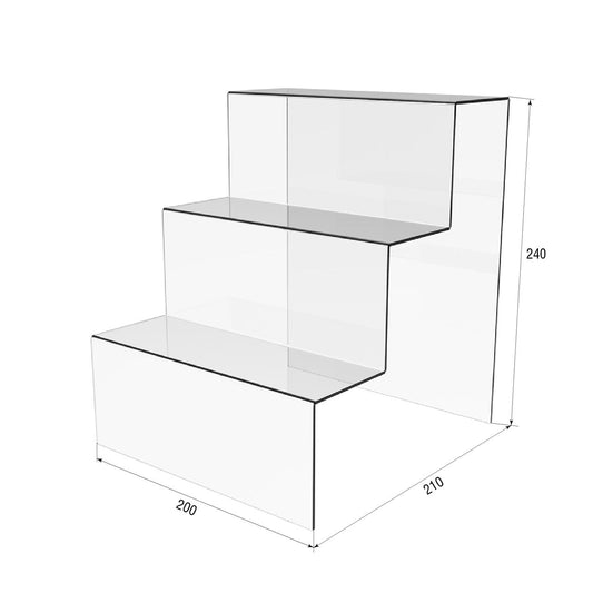 Expositor acrílico de 3 escalones 200x210x240mm, Expositor acrílico para productos, Organizador acrílico para productos, Expositor acrílico, Vitrina acrílica