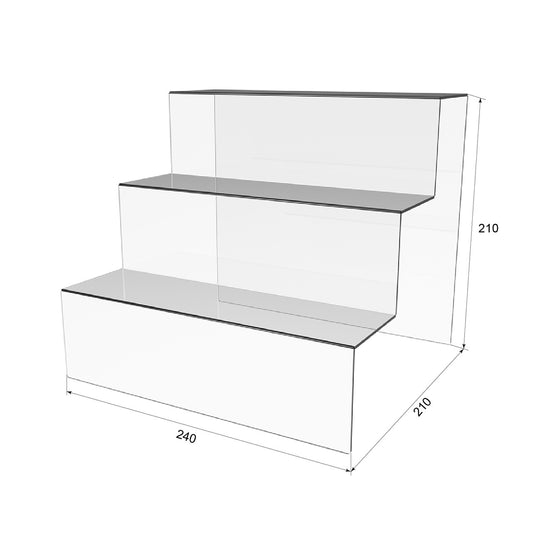 Expositor acrílico para productos 3 escalones 240x210x210mm, Expositor acrílico, Expositor acrílico para productos, Organizador acrílico para productos, Stand acrílico, Vitrina acrílica