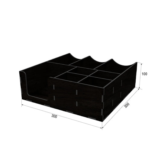 Organizador de madera negro con agujeros para tapas 30*30