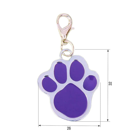 Dog ID Tag Paw Purple 26x32mm