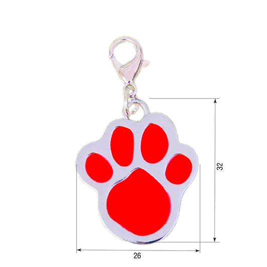 Dog ID Tag Paw Red 26x32mm