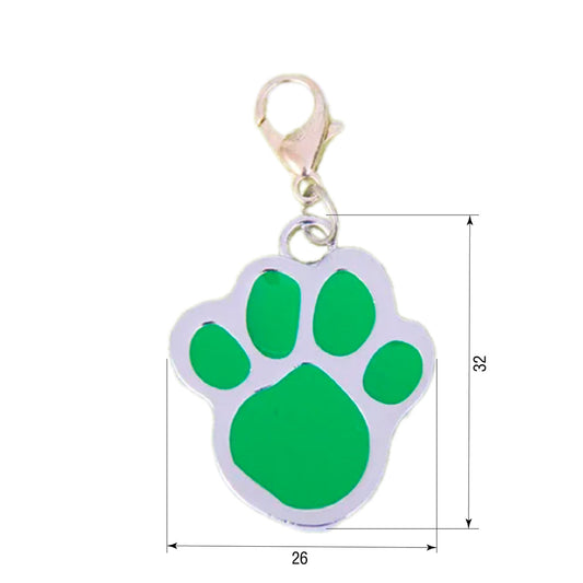 Dog ID Tag Paw Green 26x32mm