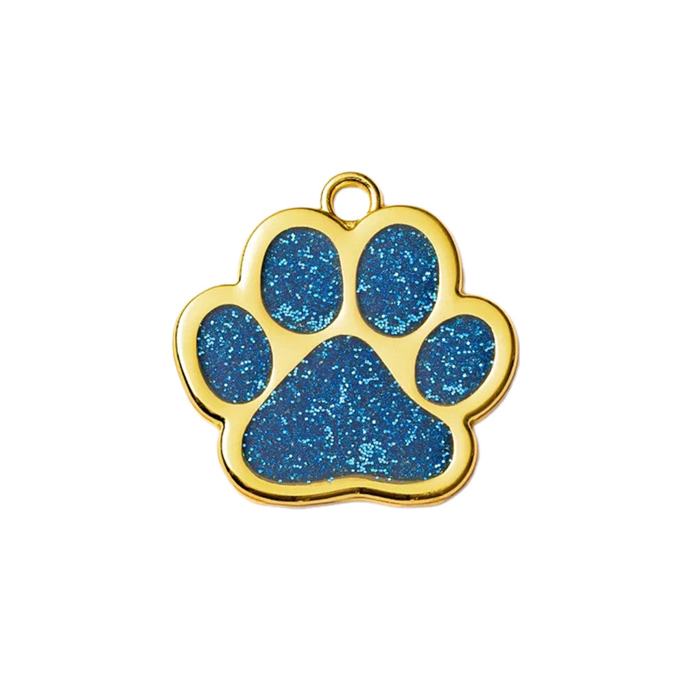 Cat ID Tag Gold Paw Blue 30x29 mm