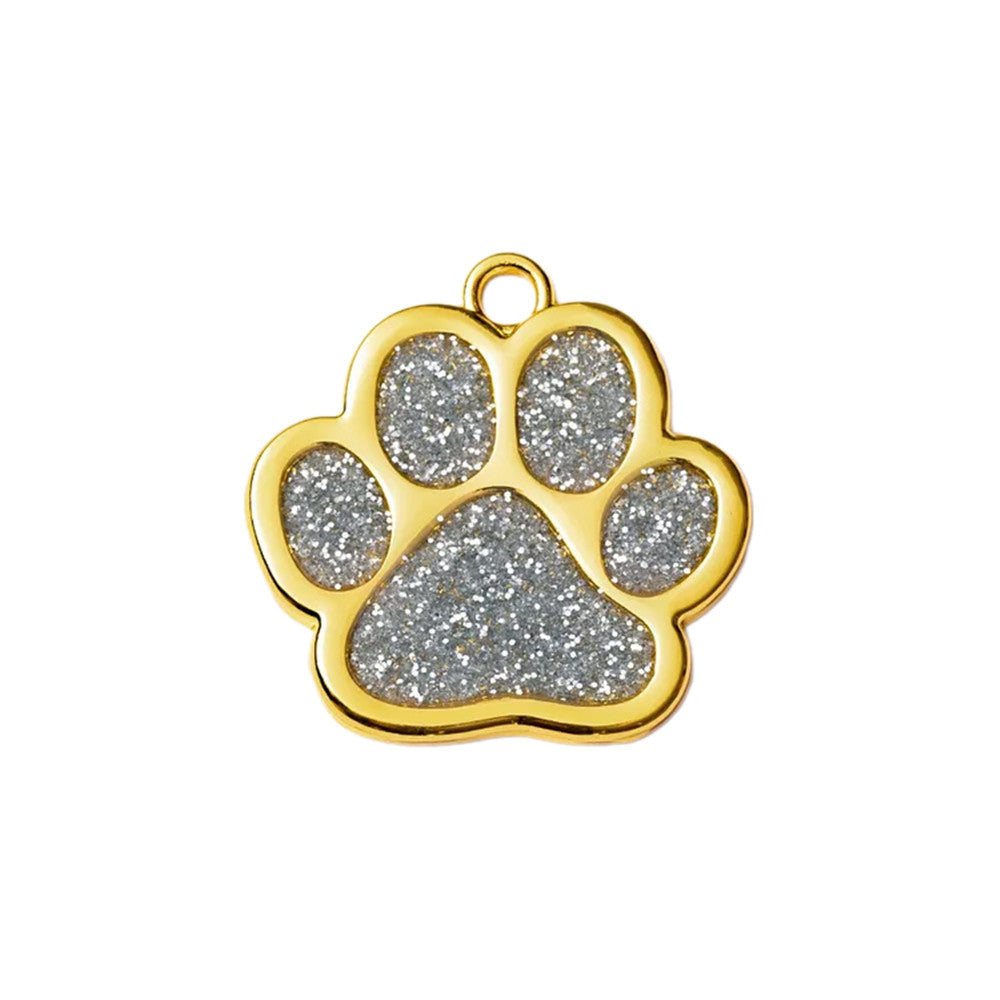 Cat ID Tag Gold Paw Silver 30x29 mm