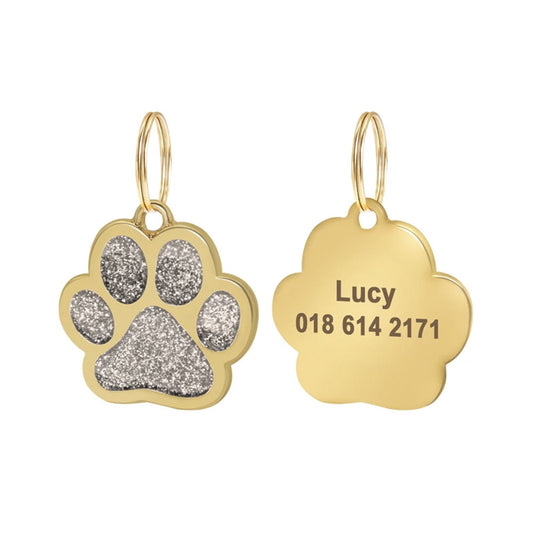 Cat ID Tag Gold Paw Silver 30x29 mm