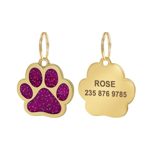 Cat ID Tag Gold Paw Crimson 30x29 mm