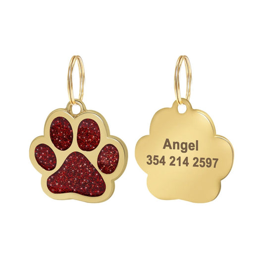 Cat ID Tag Gold Paw Red 30x29 mm