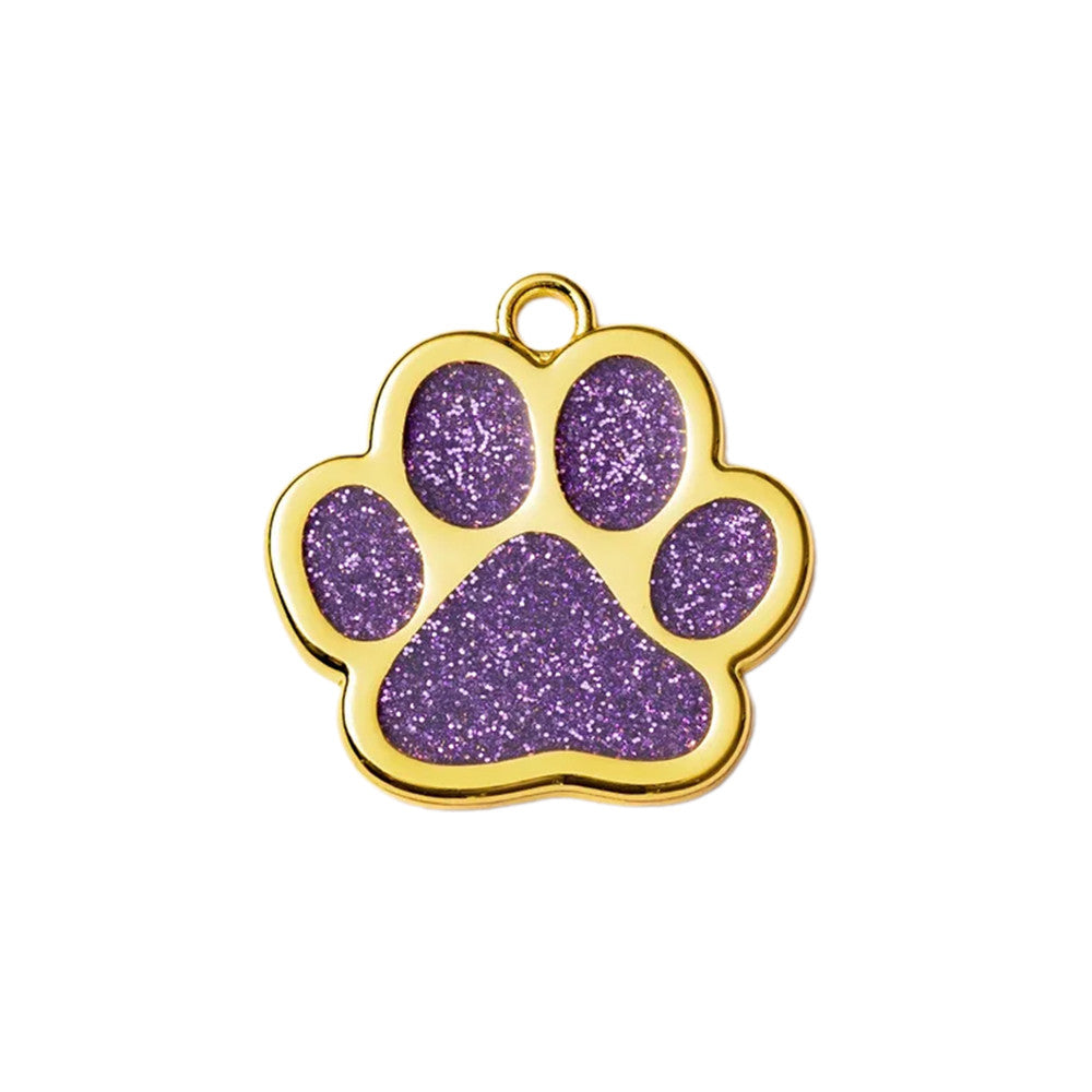 Cat ID Tag Gold Paw Purple 30x29 mm