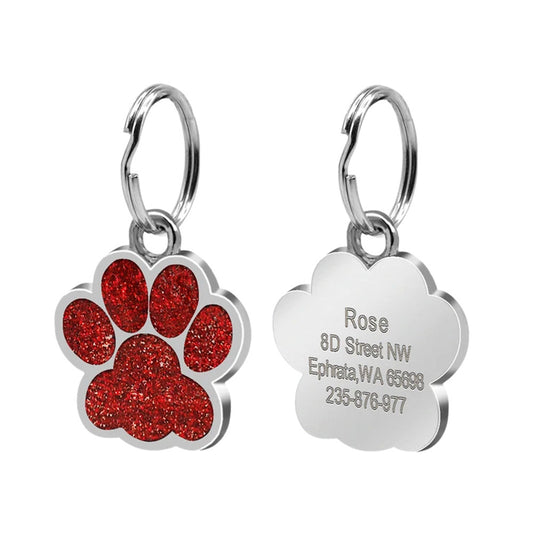 Cat ID Tag Silver Paw Red 25x27 mm