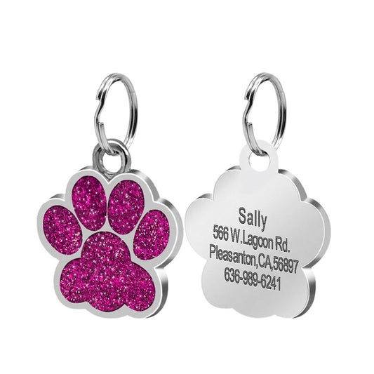 Cat ID Tag Silver Paw Crimson 25x27 mm