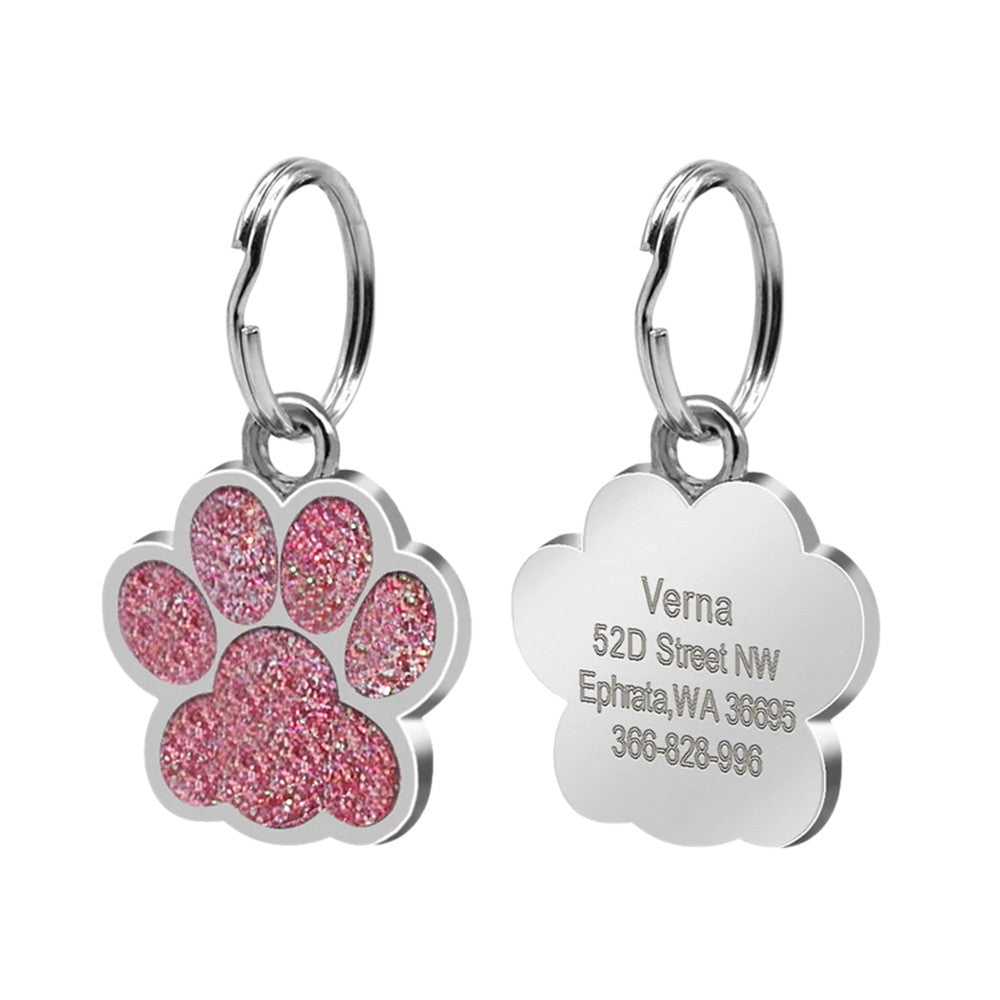 Placa identificativa para gato con forma de pata plateada y rosa, 25 x 27 mm
