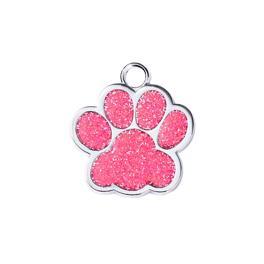 Placa identificativa para gato con forma de pata plateada y rosa, 25 x 27 mm