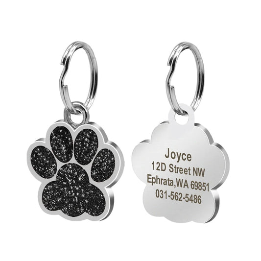 Cat ID Tag Silver Paw Black 25x27 mm