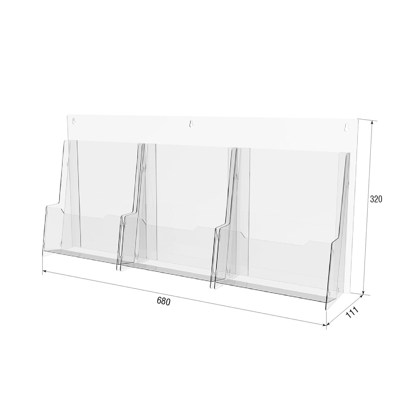 Booklet holder, Paper holder A4 , 680x111x320mm, Acrylic Stand, Acrylic Display, Advertising Stand, Exhibition Equipment, Information Stand, Acrylic Brochure Holder