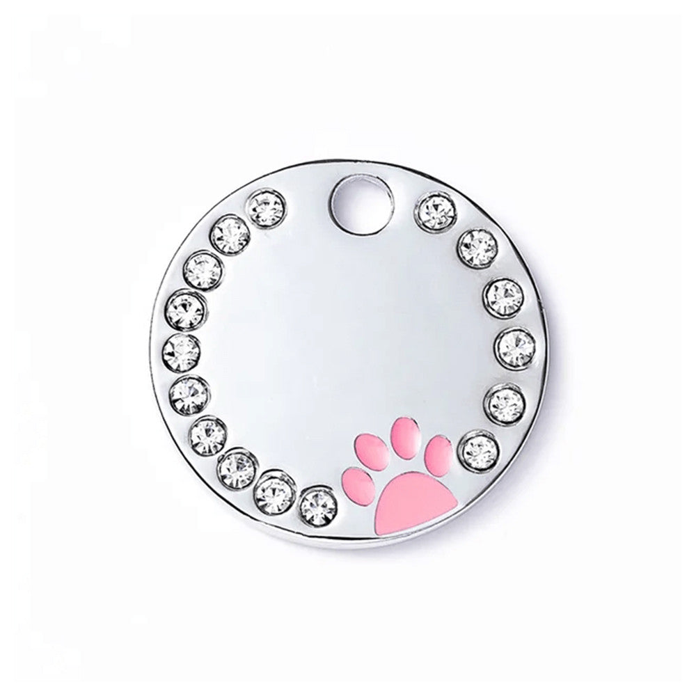 Dog ID Tag Circle Paw Rose 25x25mm