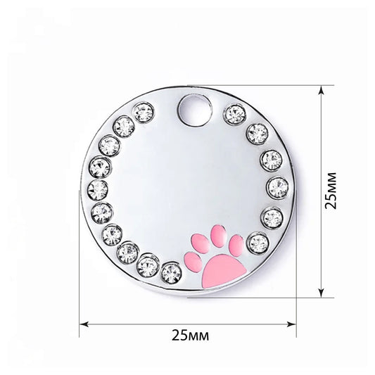 Dog ID Tag Circle Paw Rose 25x25mm