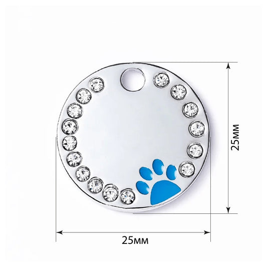 Placa de identificación para perro con forma de círculo, color azul, 25 x 25 mm