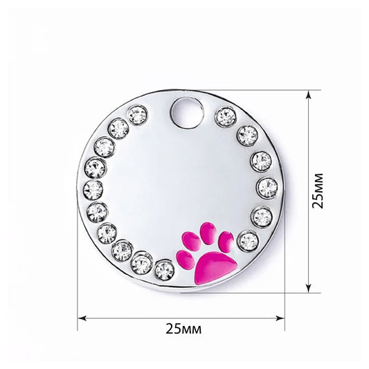 Placa de identificación para perro con forma de pata circular color carmesí de 25 x 25 mm
