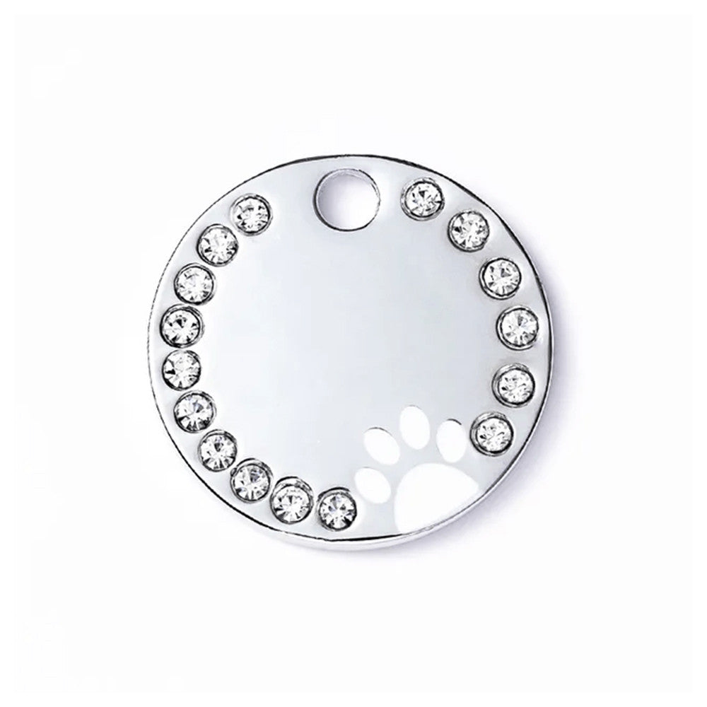 Dog ID Tag Circle Paw White 25x25mm