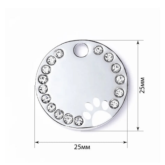 Dog ID Tag Circle Paw White 25x25mm