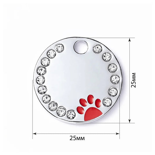 Placa de identificación para perro con forma de círculo, color rojo, 25 x 25 mm